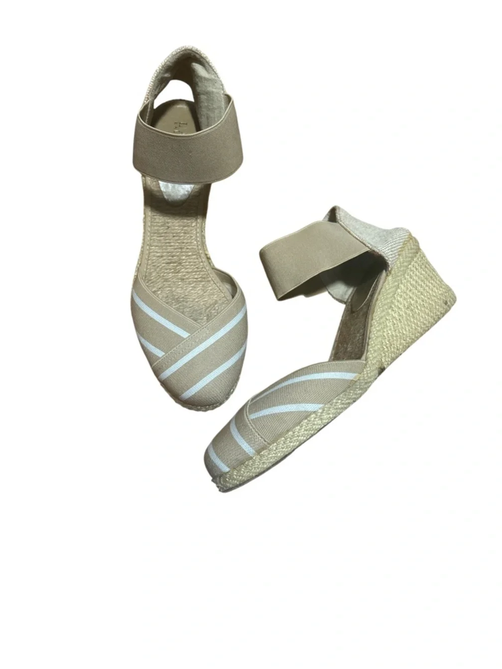 Lauren Ralph Lauren Charla Espadrille Wedge Sandals Beige White Striped 8.5B